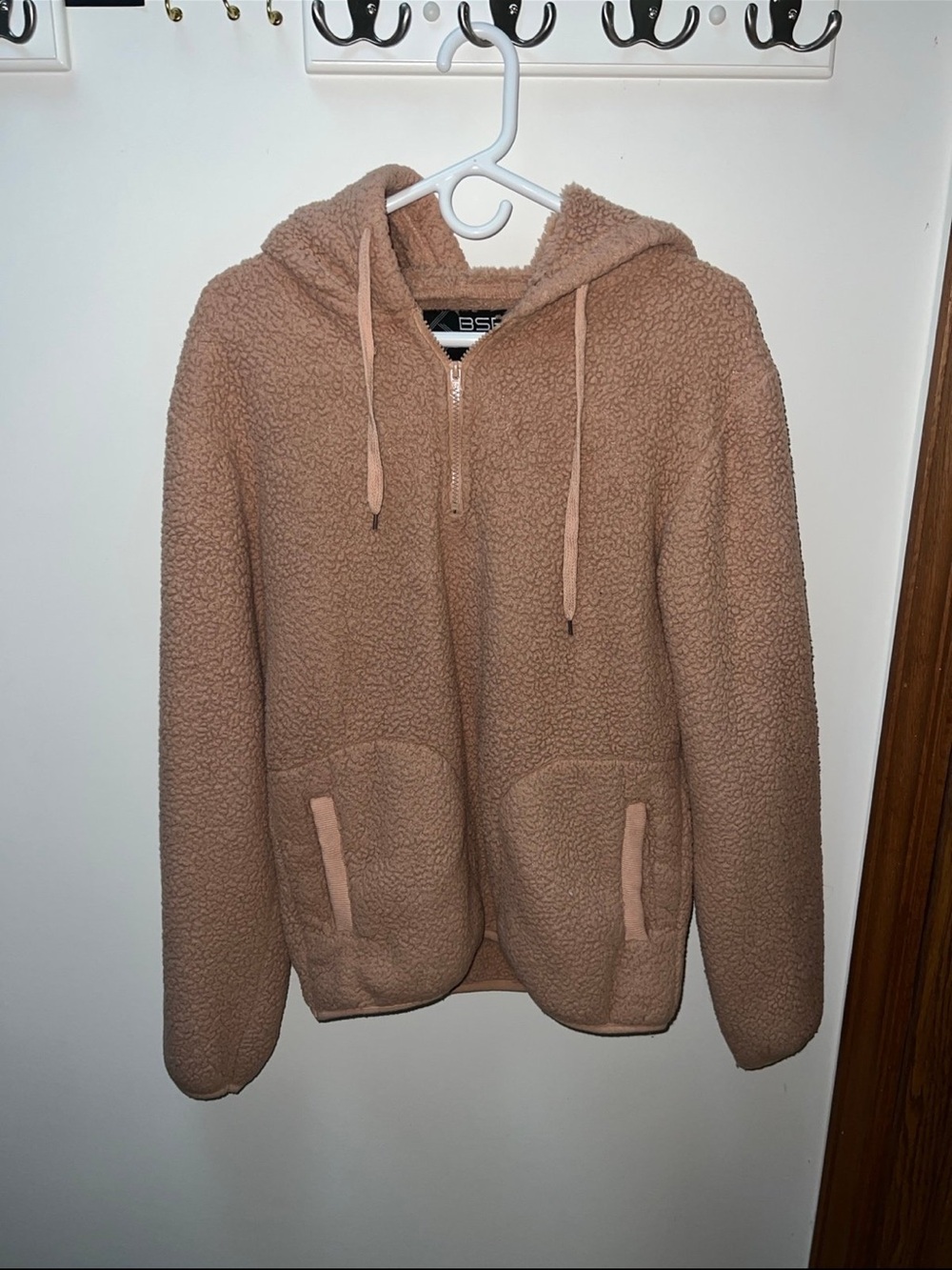 BSP Tan Teddy Sherpa Quarter Zip Hoodie Jacket Size Large